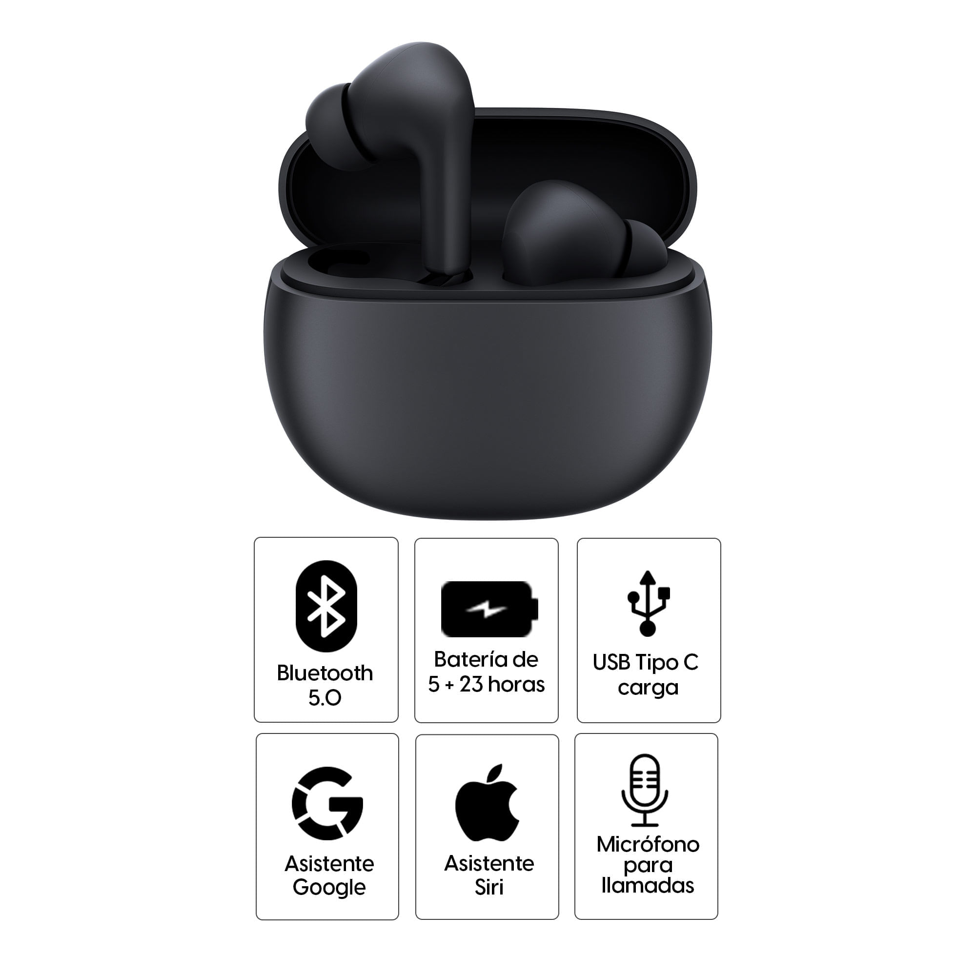 Audífonos bluetooth True Wireless Xiaomi Redmi Buds 4 Active duración máx.  5 horas, control de música y llamadas, negro - Los mejores descuentos y