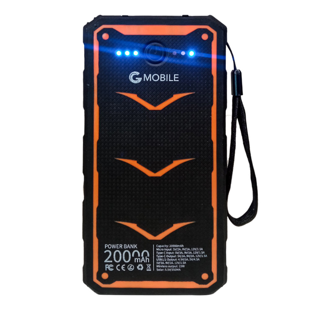 Batería externa Solar G Mobile 20000 mAh, carga rápida 22.5W + carga  inalámbrica 10W, 2 puertos usb, 1 micro USB, 1 tipo-C, negro - Coolbox