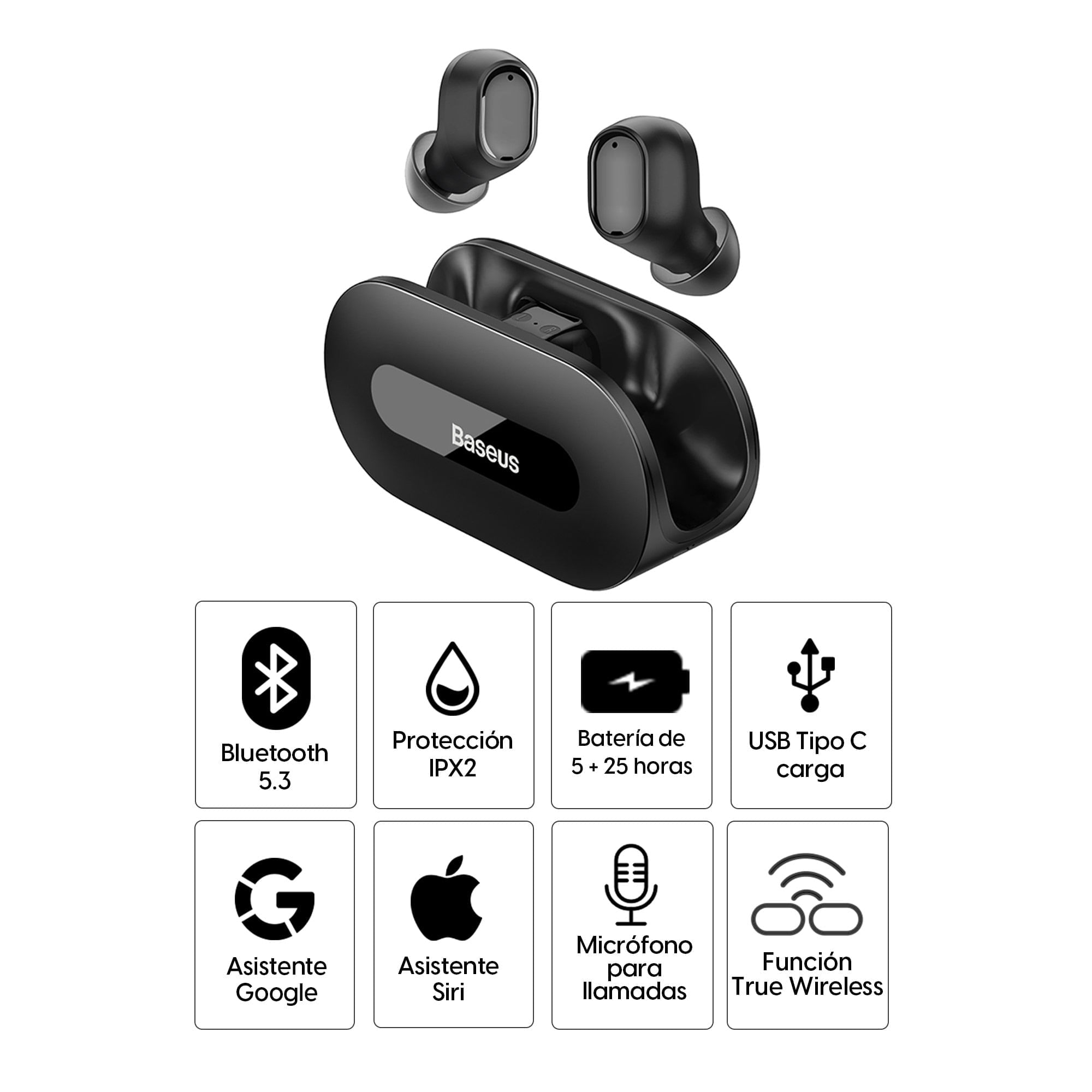 Audífonos Bluetooth True Wireless Baseus Ez10 Resistente Al Agua Ipx2 