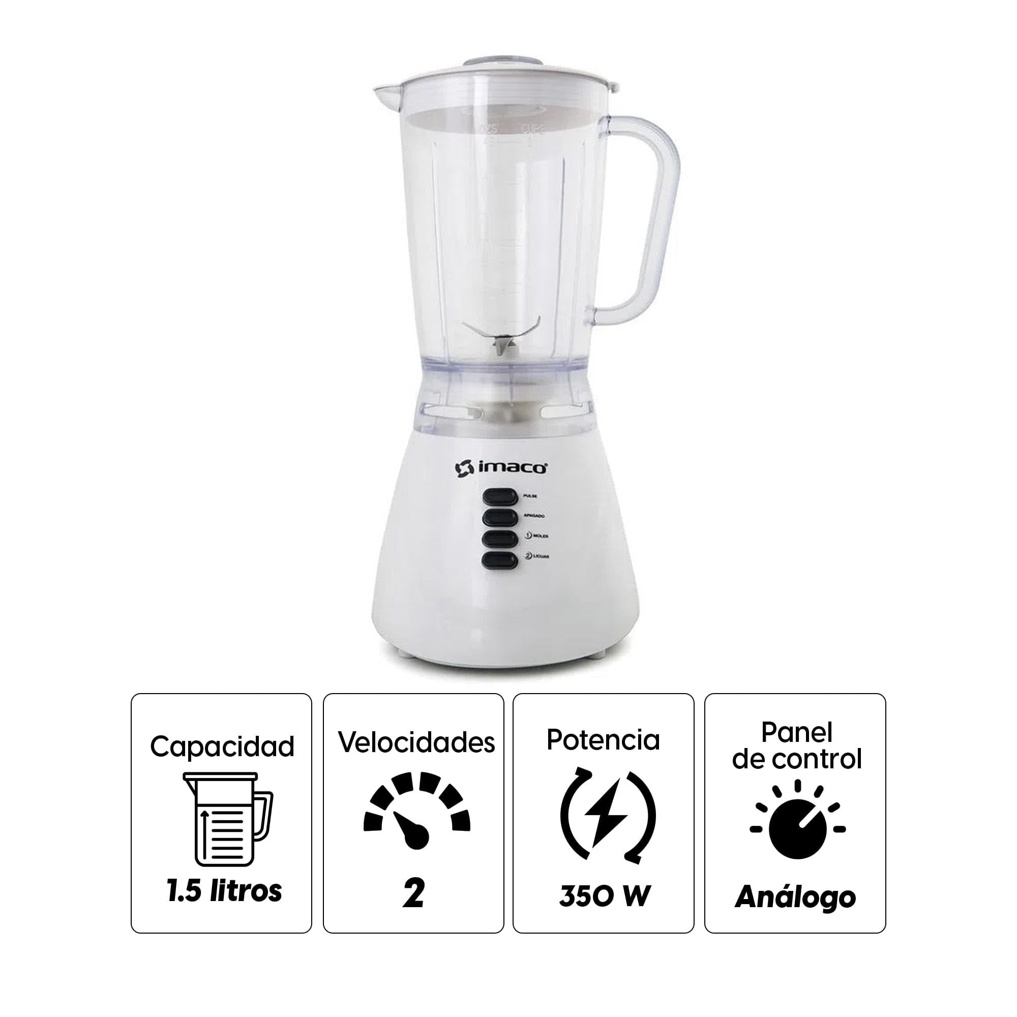 Licuadora Imaco BL4125 350w 2 velocidades pulsador vaso de vidrio 1.25 litros color blanco