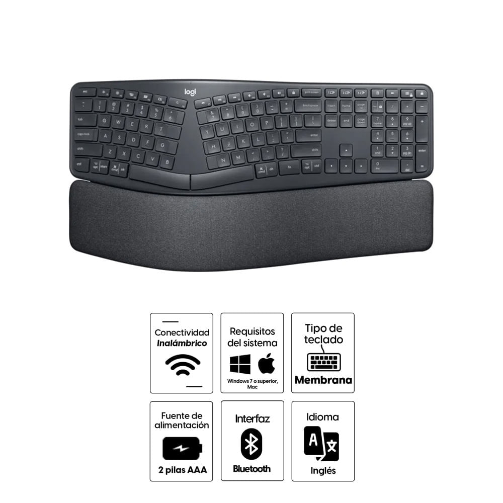 Teclado Inalámbrico Logitech Ergo K860 Membrana Bluetooth Ergonómico Teclado Numérico Usa