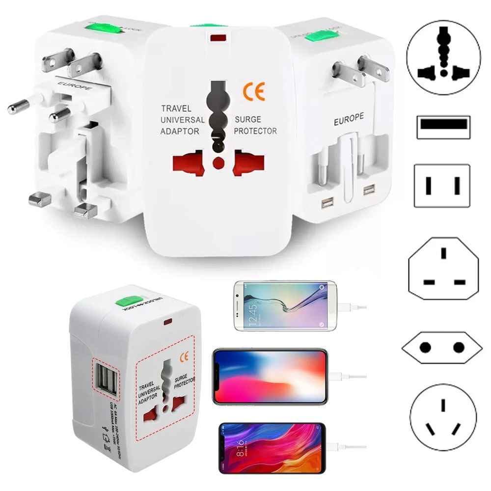 Adaptador Internacional Enchufe Universal Viajero 110v 220v + 2 USB