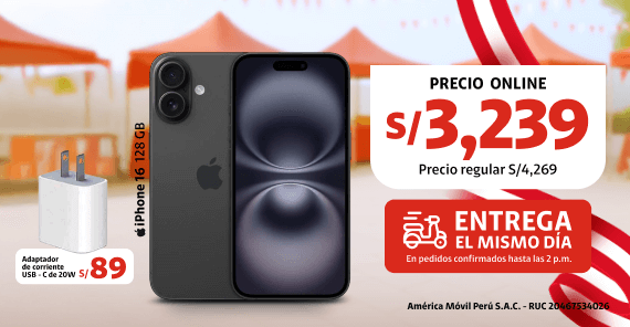 celular iphone 16 de 128gb a S/3119 por cyber wow claro